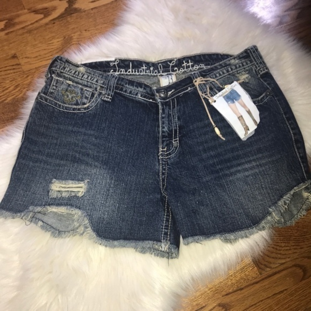 Industrial cotton distressed‎ frayed jean shorts 13